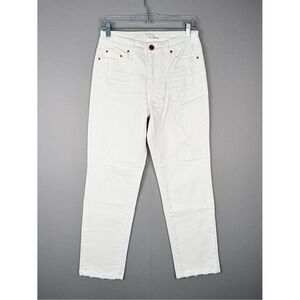 Time and Tru White Distressed Jeans Sz 4 Mid Rise‎ Tapered Leg